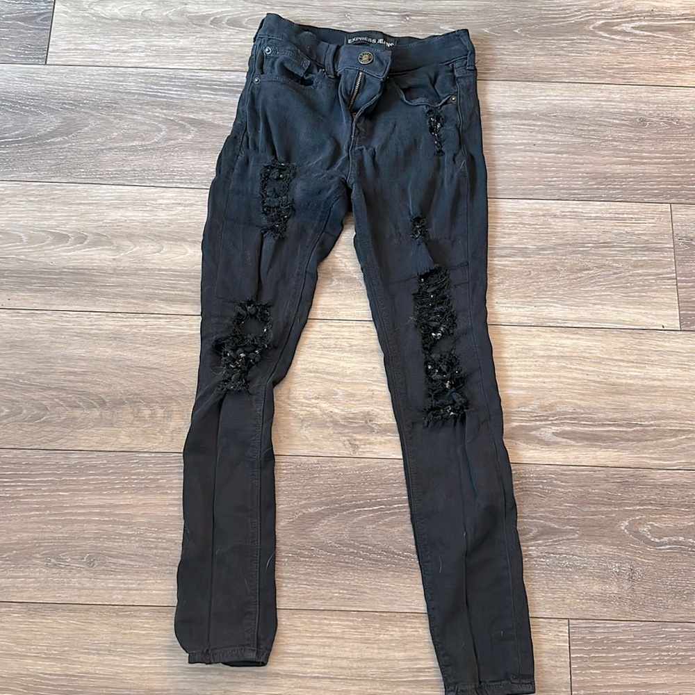 Size 00 black Express distressed jeans